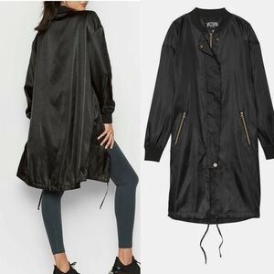 Victoria Sport Longline Black Bomber Jacket Dress Zip Front Drawstring Size L